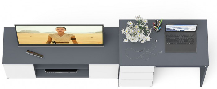 Мори компьютерный стол МС-6 левый + Тумба МТВ1200.1, графит/белый