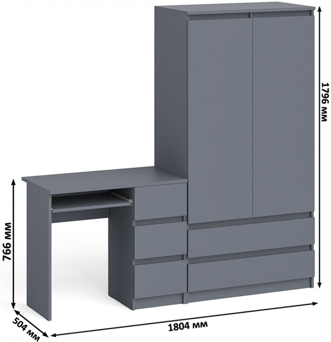 Мори компьютерный стол МС-6 правый + Шкаф МШ900.1, графит