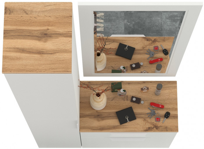 Октава Прихожая 42, белый шагрень/дуб крафт золотой/фасады МДФ белый шагрень