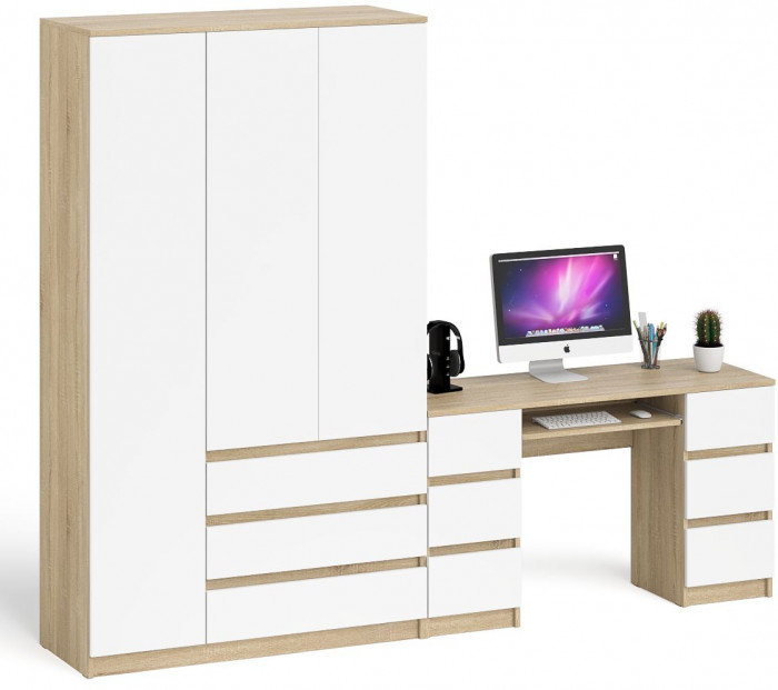 Мори Стол компьютерный МС-2 + Шкаф МШ1200.1, цвет дуб сонома/белый, ШхГхВ 255,8х50,4х209,6 см., универсальная сборка