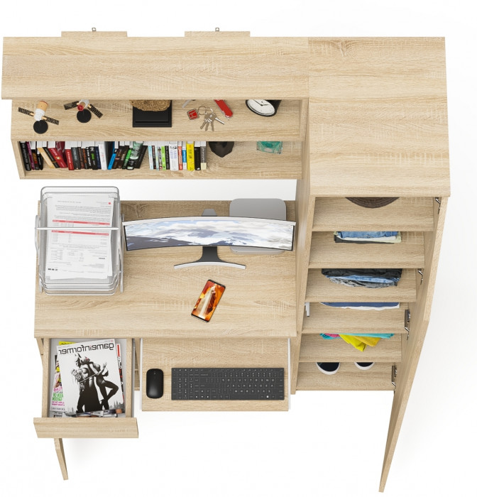 Мори компьютерный стол МС-1 левый + Пенал МШ400.1 + Полка 900, дуб сонома