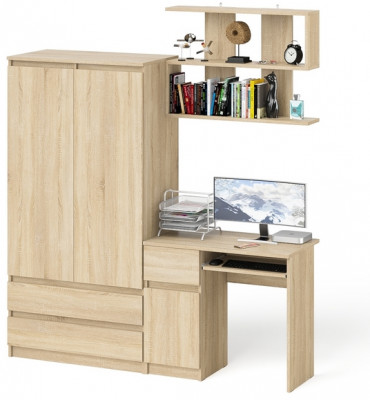 Мори компьютерный стол МС-1 левый + Шкаф МШ900.1 + Полка 900, дуб сонома