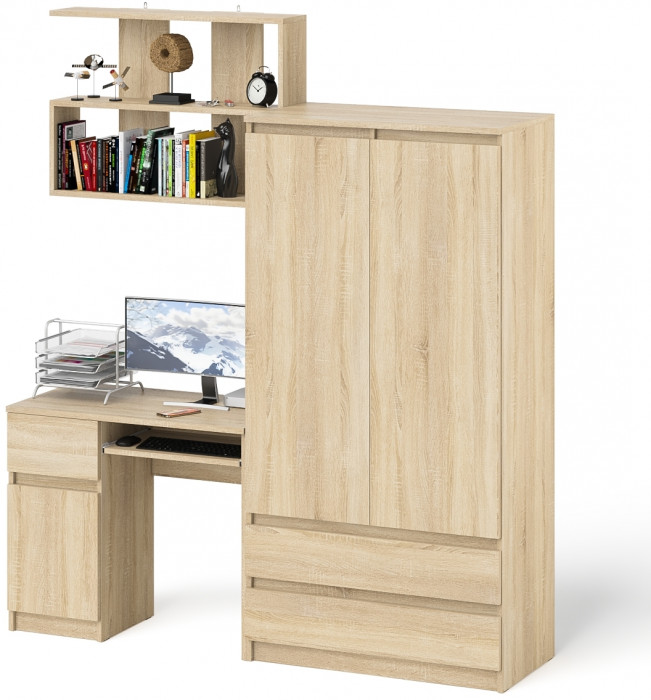 Мори компьютерный стол МС-1 левый + Шкаф МШ900.1 + Полка 900, дуб сонома