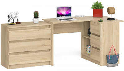 Мори компьютерный стол МС-16 правый + Комод МК800.1, дуб сонома