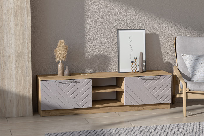 Тумба-2 под ТВ напольная "Иннэс-7", Крафт золотой/Грэй софт