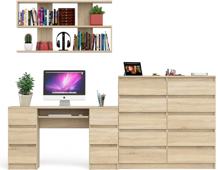Мори компьютерный стол МС-2 + Комод МК1200.10 + Полка 1200, дуб сонома