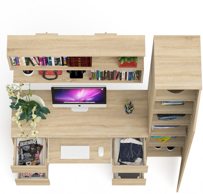 Мори компьютерный стол МС-2 + Пенал МШ400.1 + Полка 1200, дуб сонома