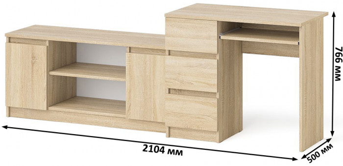 Мори компьютерный стол МС-6 левый + Тумба МТВ1200.1, дуб сонома