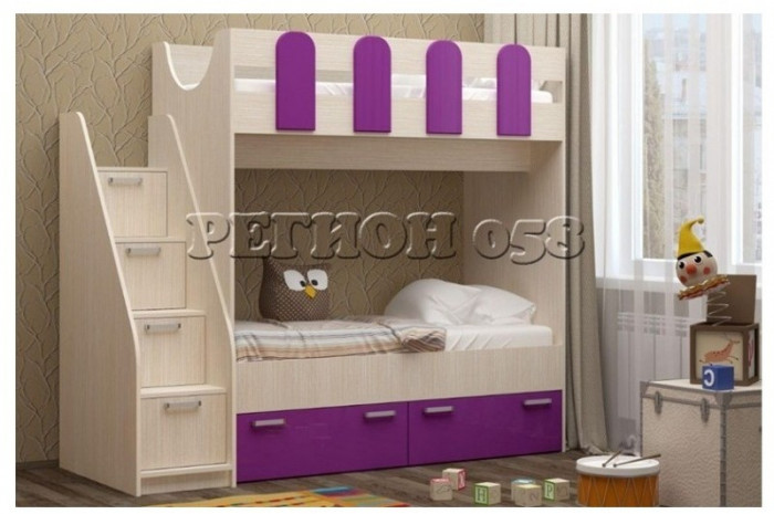 Двухъярусная кровать Бемби-11 МДФ (Цитрус глянец, Ясень шимо светлый)