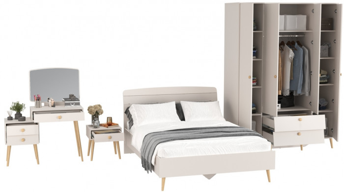 Афина Спальня 29-1400, цвет кашемир серый, сп.м. 1400х2000 мм., б/м, основание есть - фанера