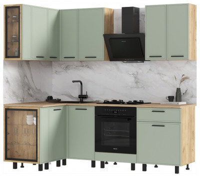 Модульная кухня Бьянка 1,2х2,2м, Крафт золотой/Олива софт