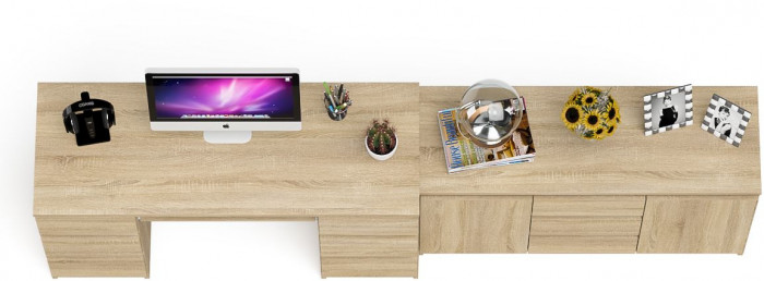 Мори Стол компьютерный МС-2 + Комод МК1200.3, цвет дуб сонома, ШхГхВ 255,8х50х76,6 см., универсальная сборка