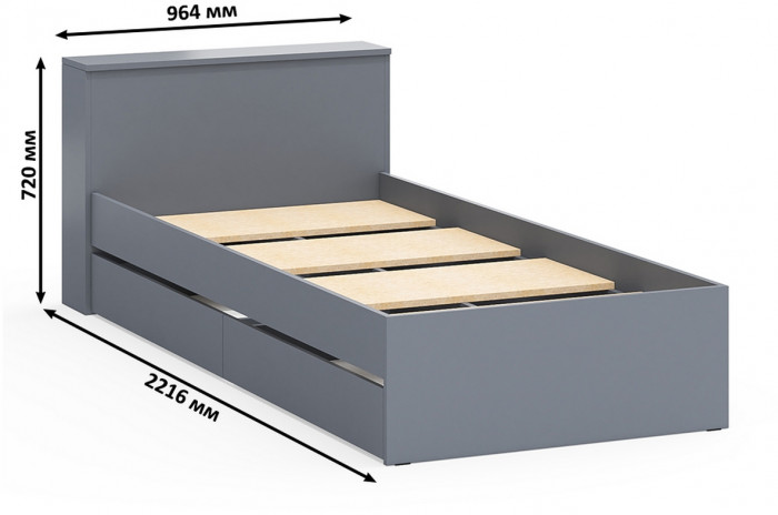 Ксения Кровать с ящиками 0900 + Стол косметический с подсветкой 110, графит