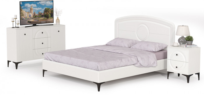 Валенсия Спальня № 03, цвет ЛДСП белый шагрень/МДФ белый шагрень, ортопед есть, сп. м. 1600х2000 мм., б/м