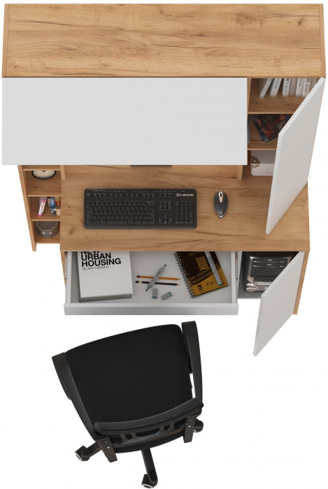 Стол компьютерный Комфорт 12.71 + кресло 103 чёрное, цвет дуб золотой/белый, ШхГхВ 116,7х60,2х165,4 см., НЕ универсальная сборка