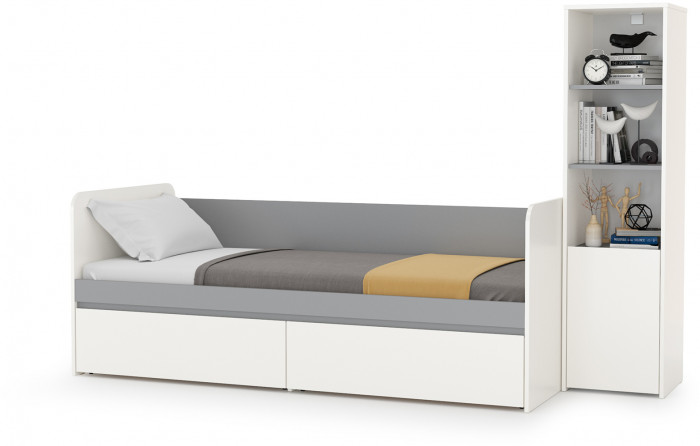 Торонто 11.39 Кровать + 13.13 Шкаф комбинированный, цвет белый шагрень/стальной серый, ШхГхВ 234х84,4х149,7 см, сп. м. 800х1900 мм, б/м, основан. есть