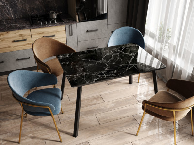 Стол обеденный Лофт 1000х600 фотопечать, Мрамор черный