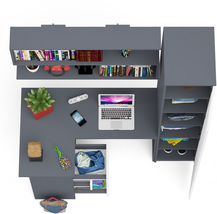 Мори компьютерный стол МС-16 левый + Пенал МШ400.1 + Полка 1200, графит/белый