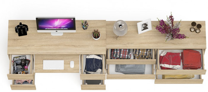 Мори компьютерный стол МС-2 + Комод МК1380.6, дуб сонома