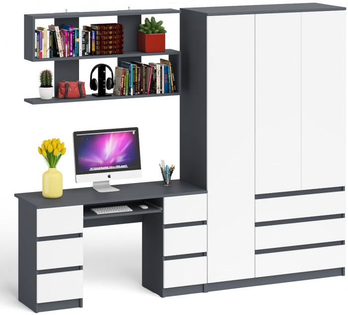 Мори компьютерный стол МС-2 + Шкаф МШ1200.1 + Полка 1200, графит/белый