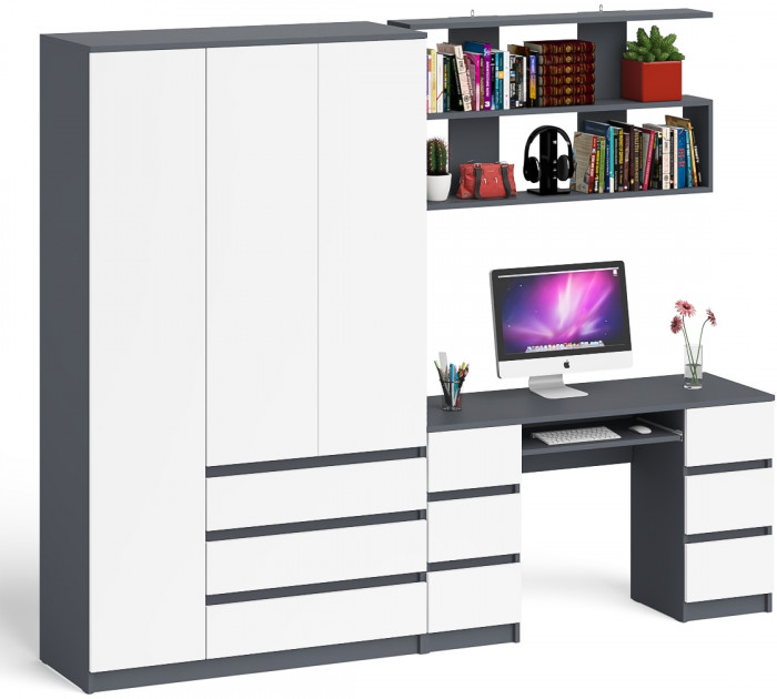 Мори компьютерный стол МС-2 + Шкаф МШ1200.1 + Полка 1200, графит/белый