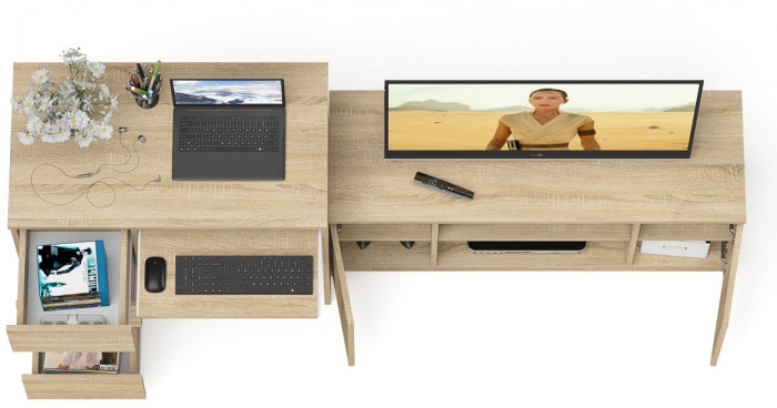 Мори компьютерный стол МС-6 левый + Тумба МТВ1200.1, дуб сонома