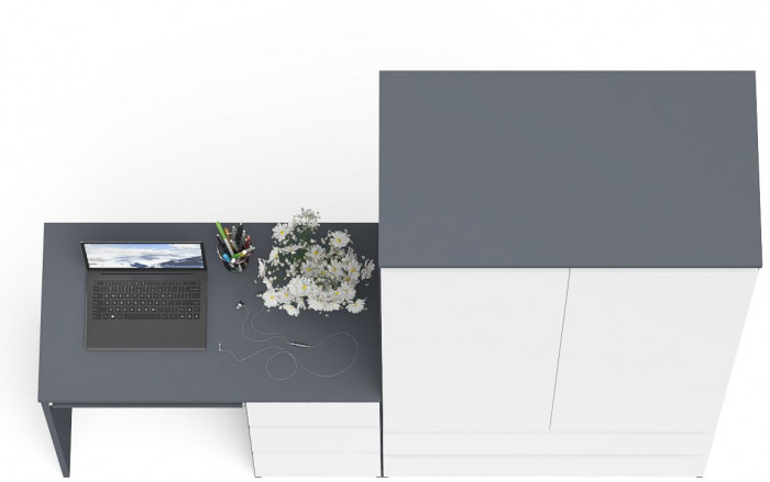 Мори компьютерный стол МС-6 правый + Шкаф МШ900.1, графит/белый