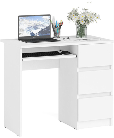 Мори Стол компьютерный МС-6 правый, цвет белый, ШхГхВ 90х50х76,6 см., выдвижные ящики справа, НЕ универсальная сборка