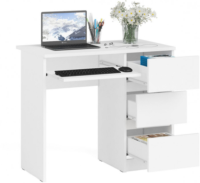 Мори Стол компьютерный МС-6 правый, цвет белый, ШхГхВ 90х50х76,6 см., выдвижные ящики справа, НЕ универсальная сборка