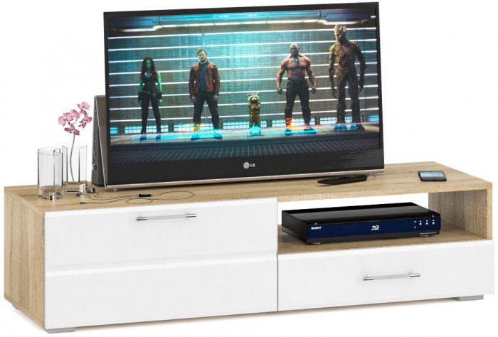 Спальня Стандарт 3-0900, дуб сонома/фасады ТВ тумбы МДФ белый глянец