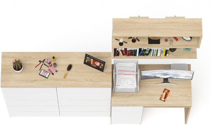 Мори компьютерный стол МС-1 левый + Комод МК1200.10 + Полка 900, дуб сонома/белый