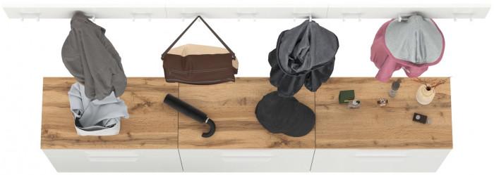 Октава Прихожая 06, цвет белый шагрень/дуб крафт золотой/фасады МДФ белый шагрень, ШхГхВ 194,7х35,4х180 см.