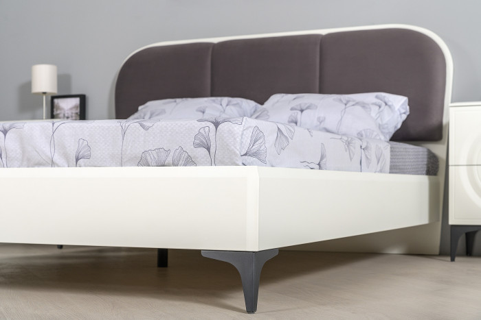 Валенсия Спальня № 04, цвет ЛДСП белый шагрень/МДФ белый шагрень/ткань велутто 19, ортопед есть, сп. м. 1600х2000 мм., б/м