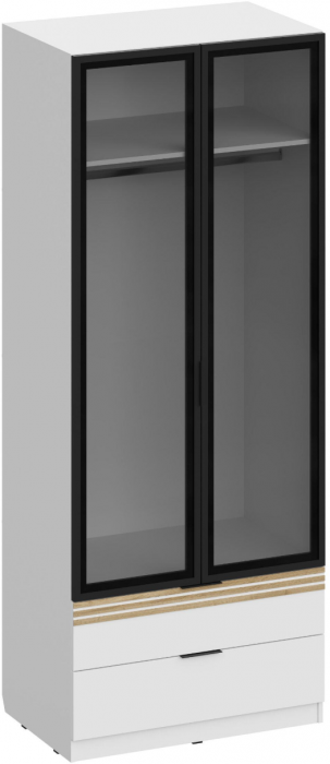 Шкаф-витрина 4-х створчатый с ящиками, Дуб вотан/Белый (Профиль МДФ Дуб вотан)