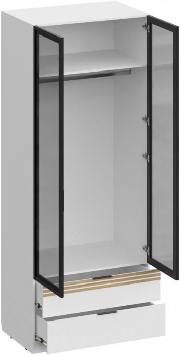 Шкаф-витрина 4-х створчатый с ящиками, Дуб вотан/Белый (Профиль МДФ Дуб вотан)