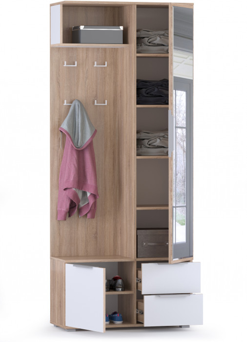 Куба Шкаф комбинированный 10.14, цвет дуб сонома/белый премиум, ШхГхВ 86,4х38,3х210,6 см., универсальная сборка