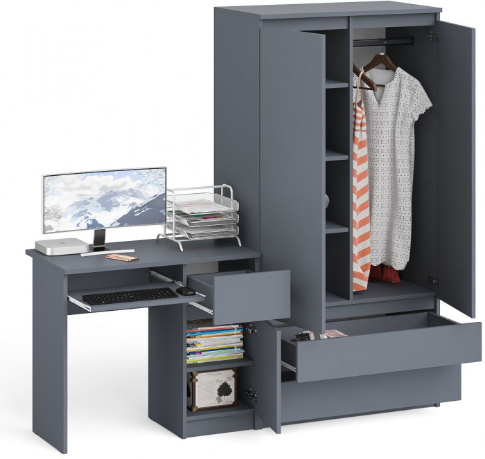 Мори компьютерный стол МС-1 правый + Шкаф МШ900.1, графит