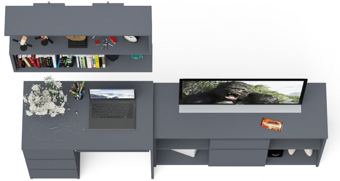 Мори компьютерный стол МС-6 левый + Тумба МТВ1204.1 + Полка 900, графит