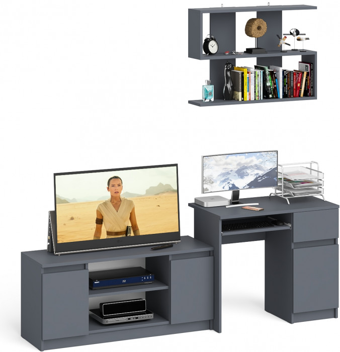 Мори Стол компьютерный МС-1 правый + Тумба МТВ1200.1 + Полка 900, цвет графит, ШхГхВ 210,4х50х209,6 см., НЕ универсальная сборка