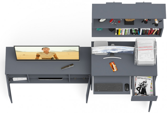 Мори Стол компьютерный МС-1 правый + Тумба МТВ1200.1 + Полка 900, цвет графит, ШхГхВ 210,4х50х209,6 см., НЕ универсальная сборка