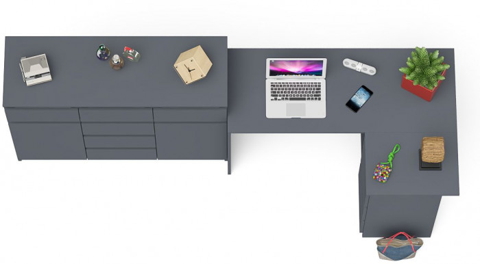 Мори Стол компьютерный МС-16 правый + Комод МК1200.4, цвет графит, ШхГхВ 244,8х84,9х94 см., выдвижные ящики справа, НЕ универсальная сборка