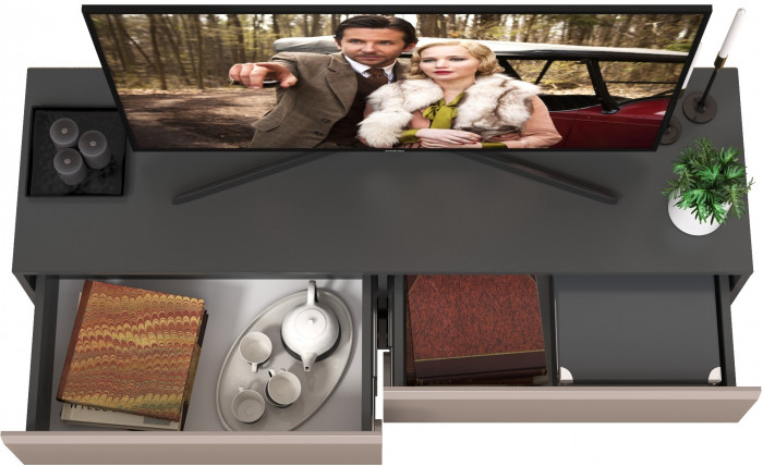 Сидней 13.63 Тумба под ТВ, корпус антрацит/фасады: МДФ веллюто капучино