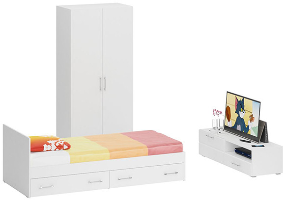 Спальня Стандарт 3-0900Я, белый/фасады ТВ тумбы МДФ белый глянец