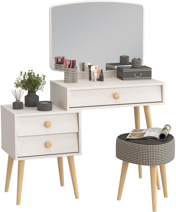 Афина Спальня 4-25901М1к.с. Трюмо + Банкетка 6-5134ТКчёр Ева, кашемир серый/ткань чёрная