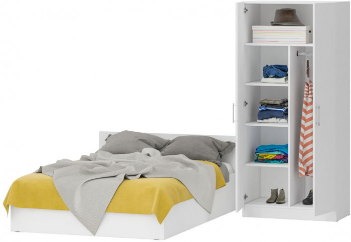 Кровать 1400 + Шкаф 2-х створчатый Стандарт, белый