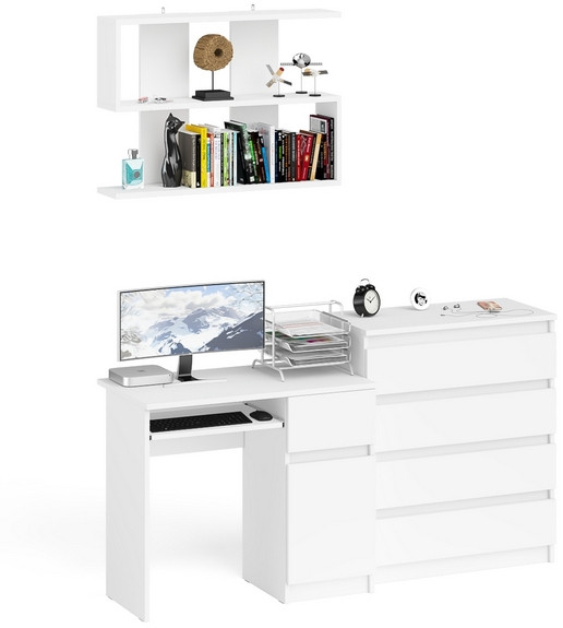 Мори компьютерный стол МС-1 правый + Комод МК800.4 + Полка 900, белый