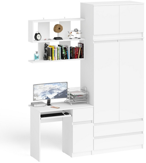 Мори компьютерный стол МС-1 правый + Шкаф МШ900.1 + Антресоль МА900.1 + Полка 900, белый