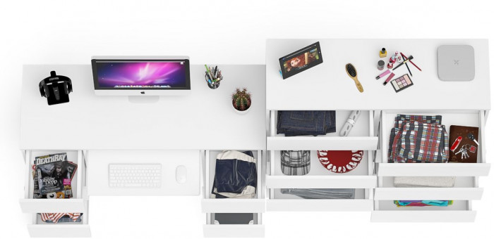 Мори компьютерный стол МС-2 + Комод МК1200.10, белый