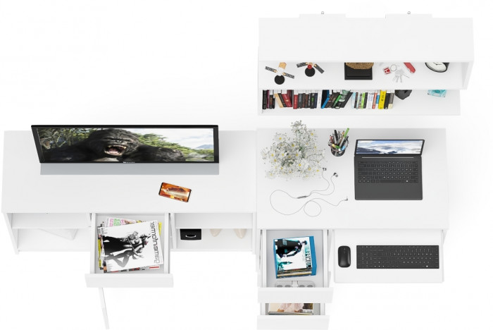 Мори компьютерный стол МС-6 левый + Тумба МТВ1204.1 + Полка 900, белый