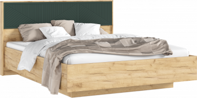 Сильвия Кровать парящая 1,6м (ортопед дерево) с подсветкой Браш Мени Грин/Дуб Крафт, Дуб Крафт